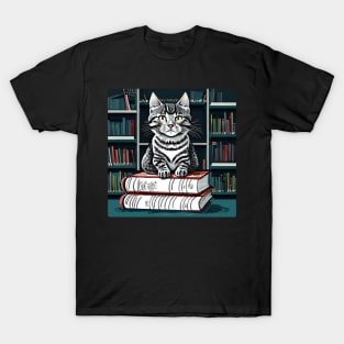 Adorable Cat in the Library T-Shirt